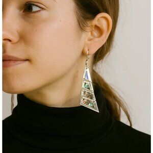 Taxco MCM 925 Sterling Silver Chandelier Earrings 3 Tiered Abalone MOP Pierced
